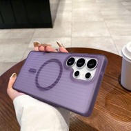 內地直送 - 三星 瓦楞磁吸款适用于三星S24ultra肤感手机壳S22+2025新款Magsafe磁吸无线充电S23ultra高端磨砂保护套S21ultra外壳全包防摔-紫色 三星Galaxy S2