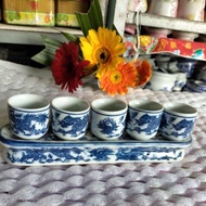 Set of 3 cups, 5 cups of green dragon/ Porcelain for worshiping water