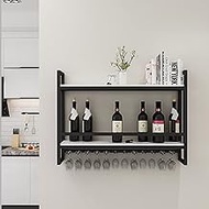 Black Wine Rack Wall Mounted Wine Bottle Holder ，Iron Champagne Stemware Glasses Storage Shelf Kitchen Metal Floating Organizer Shelves With White Wooden Board (Size : 80x20x61cm) Comfortable