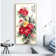 牡丹风水招财画墙画走廊装饰画入户玄关画客厅轻奢挂画Peony Decorative Painting Home Entrance Chinese-Style Canvas Prints Picture