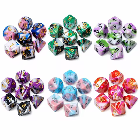 DND Dice Set -7pc multicolored Polyhedral Dice with Dice Bag for D&D RPG MTG Role Playing Table Part