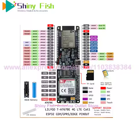 ESP32-WROVER-B SIMCOM LTE Cat1 A7670E A7670G A7670SA Module Development Board with GPS LTE 4G FPC An