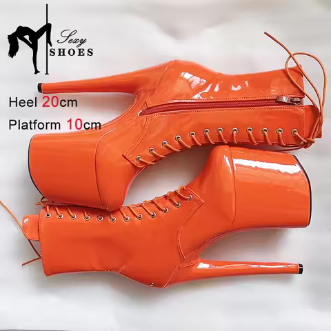 Brand Designer Shoes 8inchs Extreme High Heels Lace-up Round Toe Platform Fashion Women's Western Bo