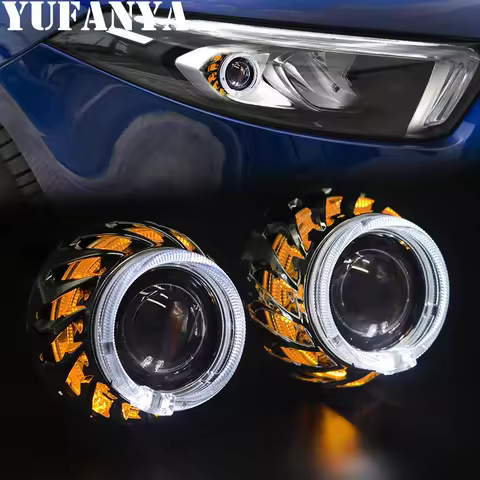 2.5 Inch 8.0 Bi Xenon Hid Projector Lens DRL Spiral Hotwheel Angel Eyes LED Dual Halo Shrouds Mask H