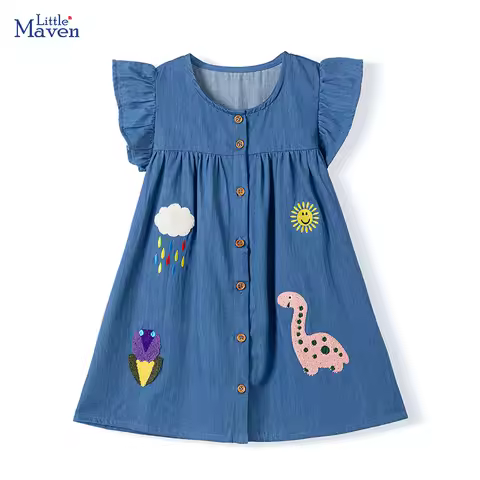 Little maven Children's Clothing Baby Girls Kids Clothes 2025 New Summer Cotton Embroidered Cartoon 