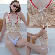 Try_yorata l Halter swim bra top  high leg bikini bottomY2K bikini bottom ชุดว่ายน้ำผูกคอ มีฟองน้ำ แ