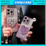IPH 11 12 13 14 15 16 17 Plus Pro Max 2 in 1 transparent shining diamond love phone case casing cove