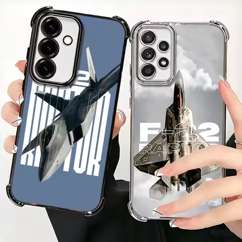 Fighter Plane F-22 Raptor Cool Plating Phone Case For Samsung A17 A57 A27 A37 A16 A56 A26 A36 A15 A5