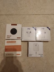 全新 i12 真無線藍牙耳機x3 無線充電板x2, $30全部