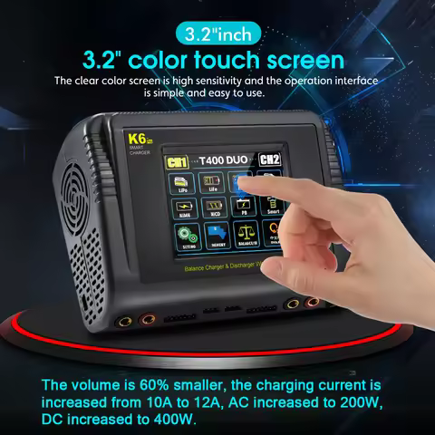 HTRC K6 Pro Lipo Charger Touch DC 400W AC 200W 12Ax2 RC Charger Discharger For LiPo LiHV LiFe Lilon 