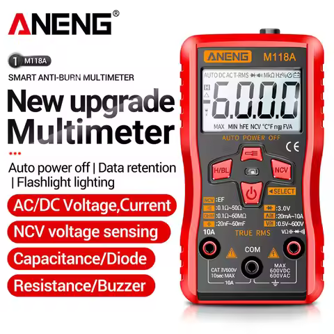 ANENG M118A Digital Mini Multimeter Tester 6000counts Auto Mmultimetro True Rms Tranistor Meter with