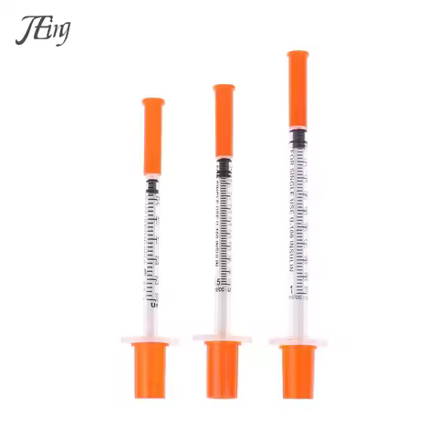 5Pcs 0.3/0.5/1ML Disposable Plastic Veterinary Syringe Orange Cap Sterile Insulin Syringe With Needl