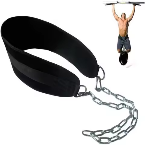 Pull-up Belt Weighted Dip Belt with Chain Double D-Ring Weightlifting Back Support Strap Home Gym Eq