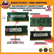 RAM 2GB DDR3 PC3  1066MHZ 1333MHZ 1600MHZ 8500MHZ LAPTOP/NOTEBOOK RAM MIX BRAND