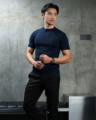 Kaos Pria Lengan Pendek Rajut Premium Smith Berlin Ken Knit Modern Fit Tekstur Motif Polos