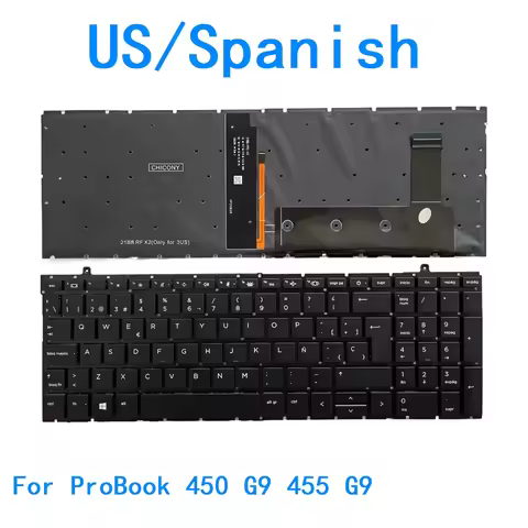New US Spanish Language Backlit Keyboard For HP ProBook 450 G9 455 G9 Notebook PC Replacement Keyboa