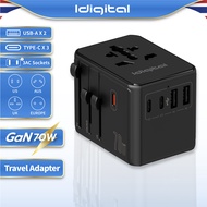 Idigital หัวแปลงปลั๊กไฟ Universal Travel Adapter รองรับ PD ชาร์จเร็ว GaN 25W to 70W สำหรับเครื่องลอน