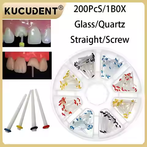 200Pcs/Box Dental Quartz Glass Fiber Post Kit, 1.2/1.4/1.6/1.8mm Threaded Resin Posts for Root Canal