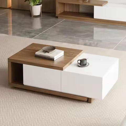 Expandable Walnut Coffee Table, 47-69 Range, 2 Drawers, Adjustable for Center or Living Room Use, Su