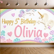 Unicorn Happy 5th Birthday Decorations Backdrop Banner,6 x 3.6Ft Unicorn Party Decorations Pastel Ra