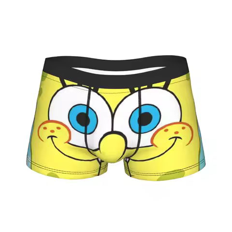 S-SpongeBobs Underwear Elastic Underpants Printed Boxer Brief For Men Pouch Plus Size Boxershorts