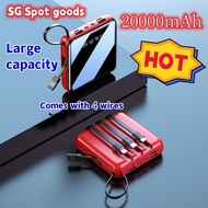 SG Ready Stock 4 Cables Capacity Mini Powerbank Dual USB Portable Fast Charging Power Bank 20000mAh