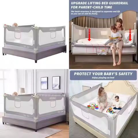 Toddler Bed Rail, Enhanced Guard for Queen, King, Full, Twin Beds, U-Shape Base, Grey King Size Bed 