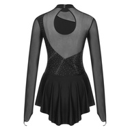 Womens Rhinestone Figure Ice Skating Dress Gymnastics Leotard Dress