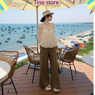 Women's 2-piece chiffon shirt set mixed with loose long pants, unique style T90
