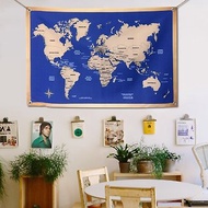 世界地圖掛布 客製化 復古深藍