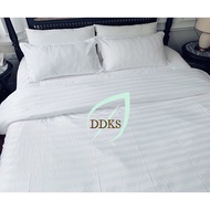 High quality S2.2T white striped 3F cotton hotel bed sheet set in all sizes (mattress height 5cm-15c