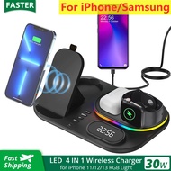 ✒ 30W 4 in 1 Wireless Charger Stand For IPhone 14 13 12 11 X Apple Samsung Watch Airpods Pro IWatch Fast Charging Dock Station