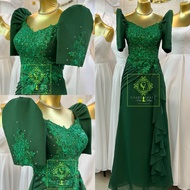 Filipiniana Dress Emerald green Mestiza sleeves for ninang,formal wear, mother dress
