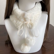 Autumn Winter All-Match Embossed Thickened Warm Faux Fur Scarf Plush Tether Fur Ball Cute Fur Collar