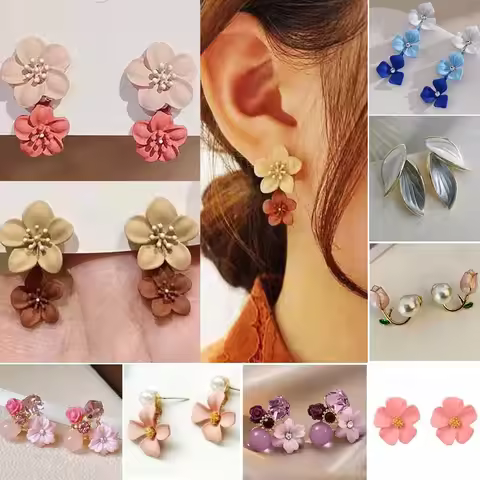 Sweet Elegant Contrast Flower Drop Earrings For Women Earing Jewelry Earings Vintage French Simple V