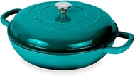 Shallow Cast Iron Casserole with Lid – Non Stick Dutch Oven Pot, Oven Safe up to 500° F – Sturdy Ovenproof Stockpot Cookware – Enamelled Cooking Pot – Teal, 2.3-Quart, 26cm – by Nuovva