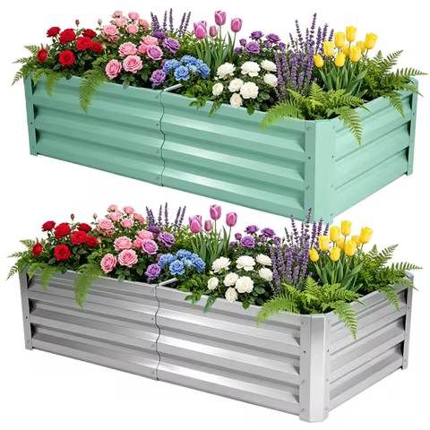 4×2×1ft Galvanized Metal Raised Garden Bed, 2FT Deep Root Elevated Planter Box Steel Large Vegetable