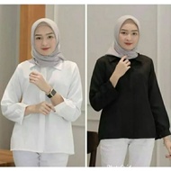 Kemeja wanita Putih Baju Kemeja Wanita Casual Hem Polos Cewek Kerja