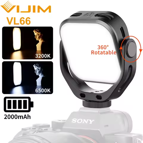 Ulanzi VIJIM VL66 3200k-6500k Vlog Fill Light 360° Rotatable LED Video Light Extend Cold Shoe 2000mA