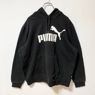 古著PUMA長袖標誌印花套頭連帽衫，超大尺寸，復古設計，XL 碼