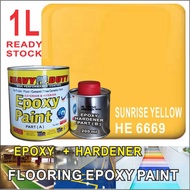 SUNRISE YELLOW HE6669 ( 1L ) HEAVY DUTY EPOXY FLOOR PAINT ( WATERPROOF COATIANG )  [ Include Hardener ] CAT LANTAI FLOOR