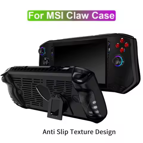 For MSI Claw A1M Handheld Console Case Soft TPU Protective Shell Shockproof Back Cover with Kickstan