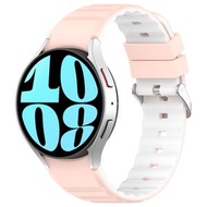 全城熱賣 - 適用於三星 Galaxy Watch 6 Classic 橫紋雙色硅膠錶帶（粉白）