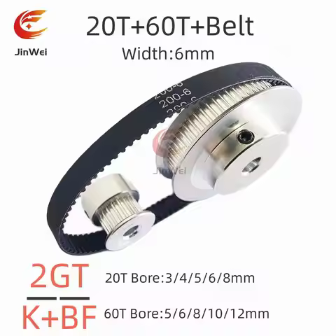 60T 20Teeth 2GT Pulley Belt Kit Belt Width 6mm Reduction 3:1 Bore 3~14mm 3D Printer Synchronous Whee