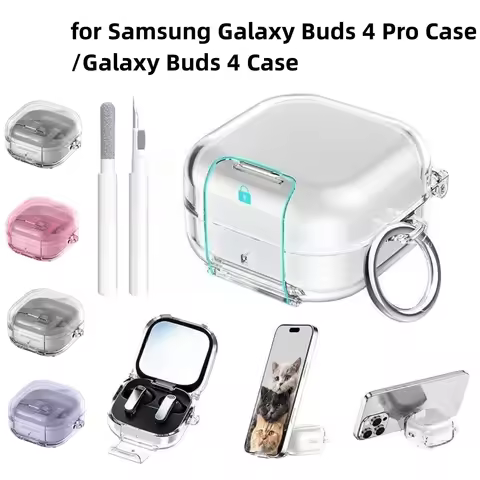 Transparent TPU PC Case for Samsung Galaxy Buds 4 Pro/Buds 4 earbuds shell with Lock Clip Shockproof