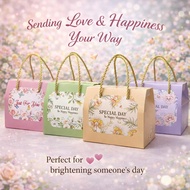 Flower Motif Paper Bag Aesthetic flower Paper Bag Goodie Bag flower Paper Bag Souvenir Gold Strap Pa