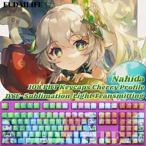 Nahida 108/98 Keycaps PBT Genshin Impact DYE Sublimation Light Transmitting Cherry Key Cover Cross S