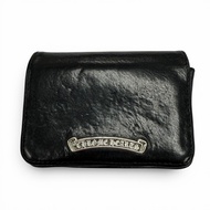 成色極佳 ▼ CHROME HEARTS Chrome Hearts 925 真皮三口袋捲軸標籤Plate雙折名片夾/證件套/卡包 黑色銀色 男士