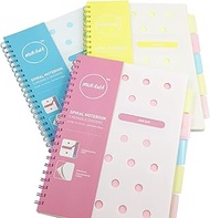 mukawa Micro-perforated Spiral Notebook with 5 Movable Dividers, 80gsm ivory paper, 8mm Ruled, A4, 100 sheets, Pink, Yellow, Blue 3-color Pack