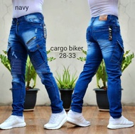 XTyasa -- Celana Jeans Cargo Biker Sleting - Cargo Jeans Pria Slimfit Ripped